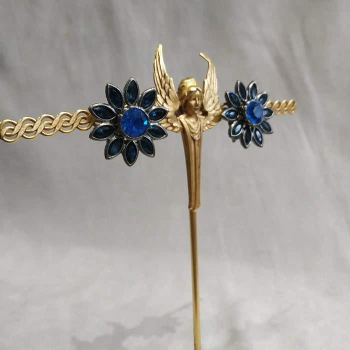 Vintage Yves Saint Laurent Earrings Silver and Blue Flower Earrings