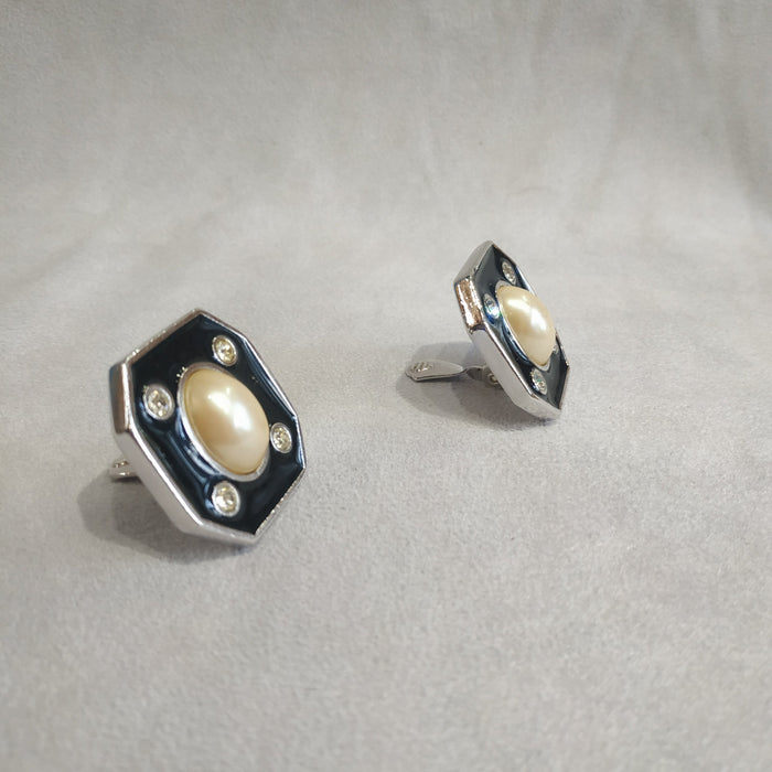 Yves Saint Laurent Black Pearl Octagonal clip on earrings