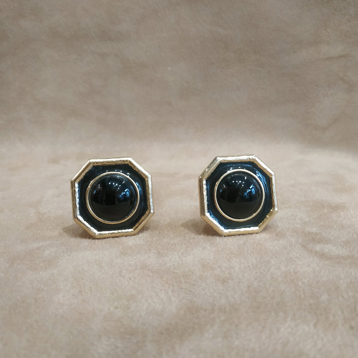 Vintage Octagonal Onyx Black Clip On earrings by Balenciaga