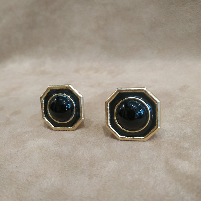 Vintage Octagonal Onyx Black Clip On earrings by Balenciaga