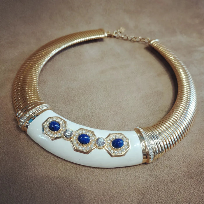 Christian Dior Vintage White/Lapis Statement Necklace