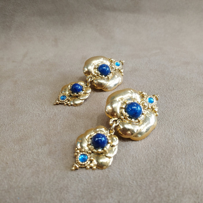 Vintage Lapis Drop Statement Earrings by Abbey Road