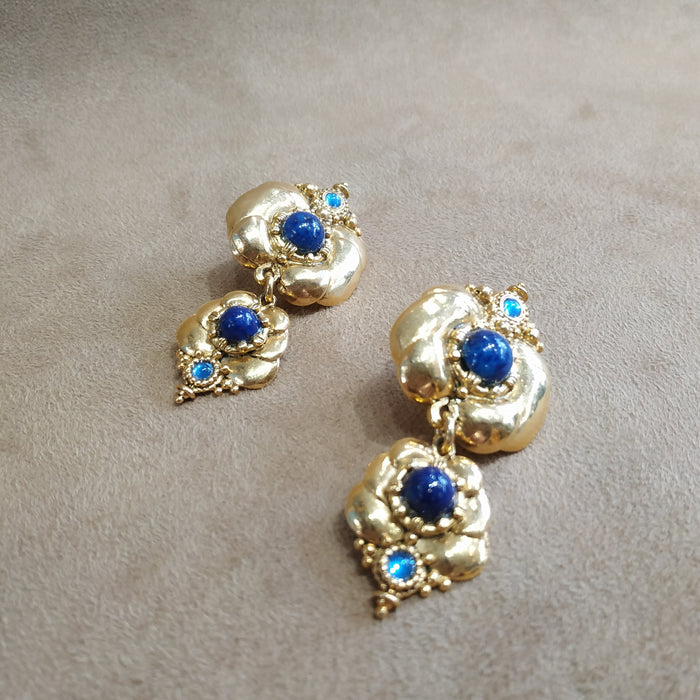 Vintage Lapis Drop Statement Earrings by Abbey Road