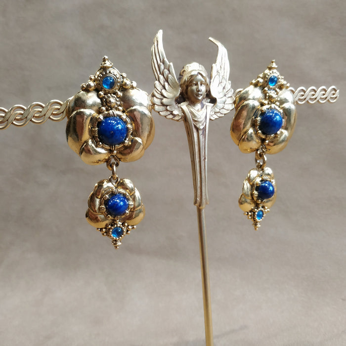 Vintage Lapis Drop Statement Earrings by Abbey Road