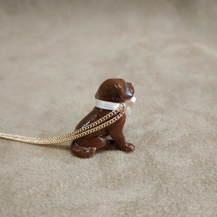 Chocolate Labrador Puppy Necklace in porcelaine by And Mary