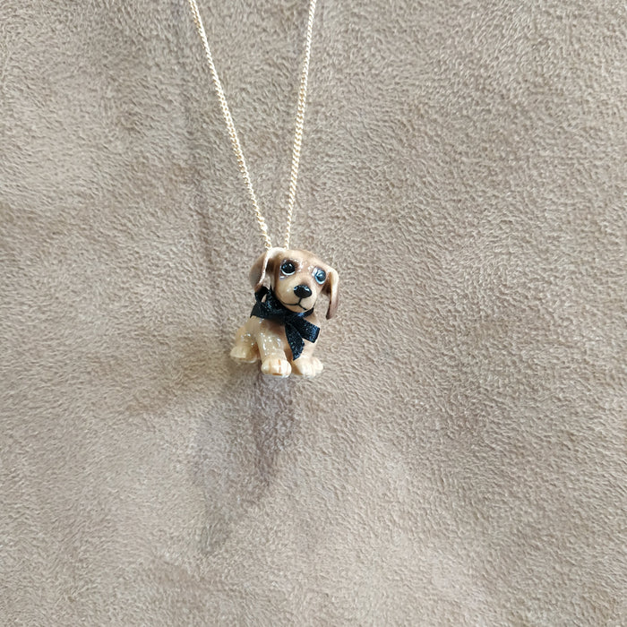Brown Dachshund Puppy Necklace And Mary