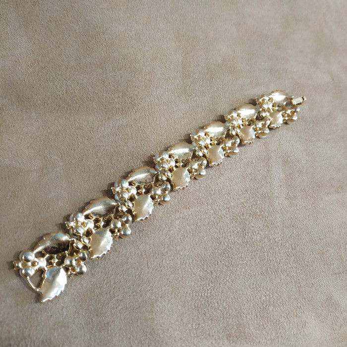 Trifari Pearl Bracelet  with Golden Leaves