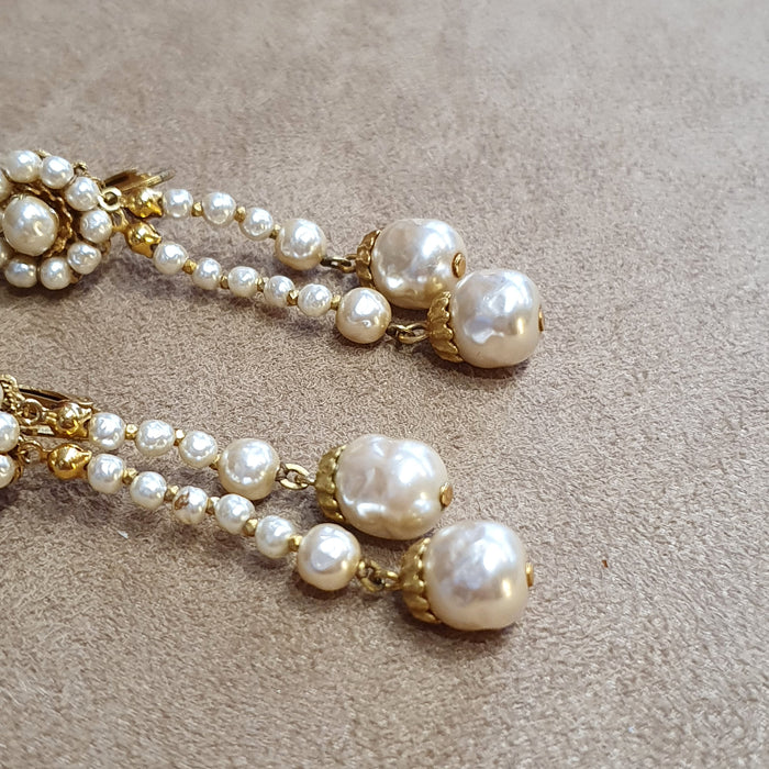 Miriam Haskell Pearl Gold Chandelier earrings