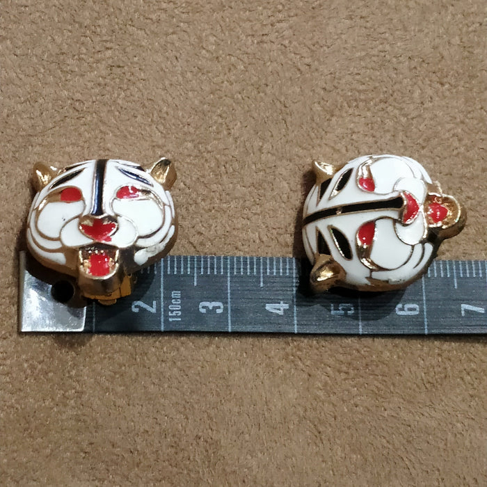 Vintage Tiger head enamel Clip On earrings