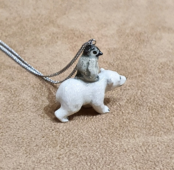 Baby Penguin and Polar Bear Pendant Necklace by And Mary Jo