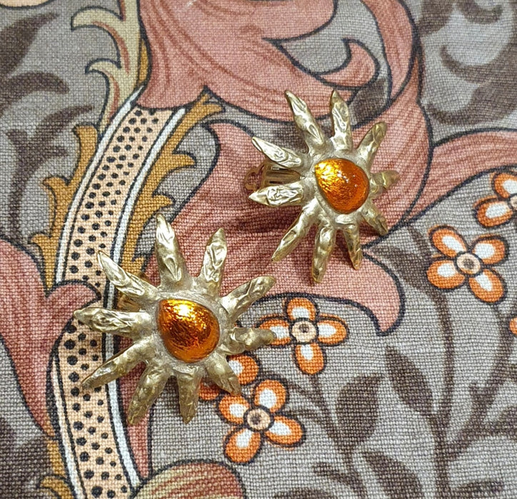 Edouard Rambaud starburst orange clip on earrings
