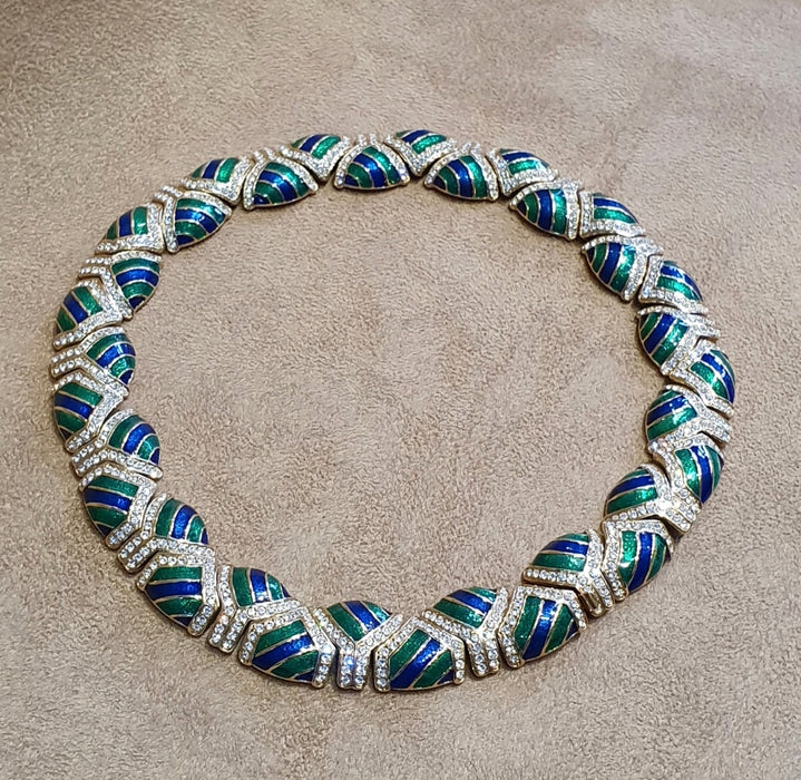 Vintage Necklace by Attwood and Sawyer in Blue Green Enamel
