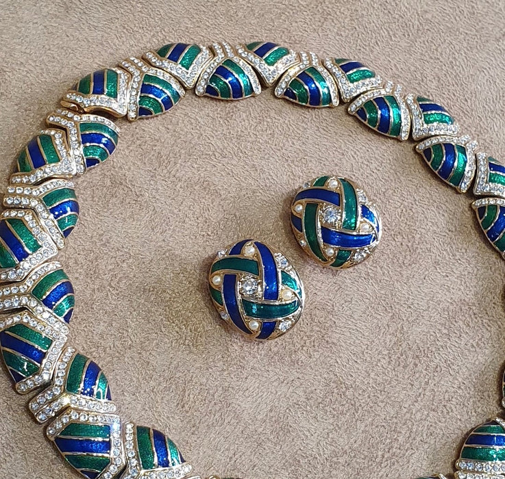 Vintage Necklace by Attwood and Sawyer in Blue Green Enamel