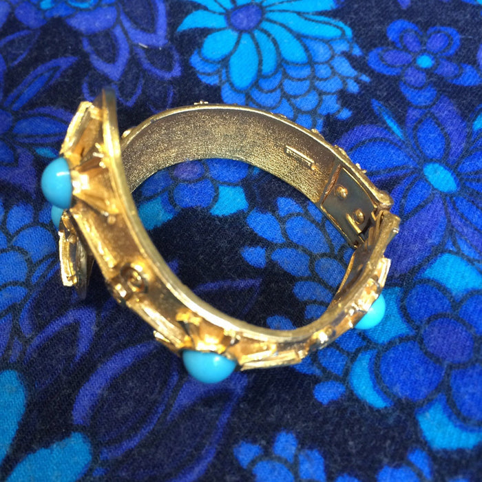 Vintage 70s turquoise clamper bracelet by Exquisite - The Hirst Collection