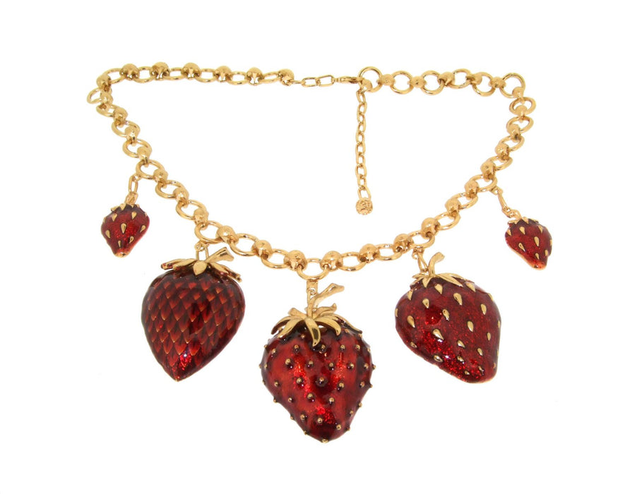 Strawberry Necklace Red Enamel Gold - The Hirst Collection