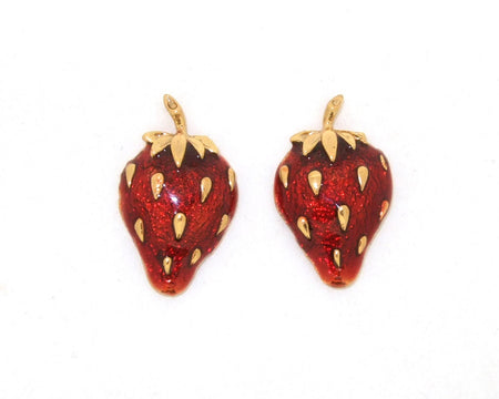 Red Strawberry and Gold Earrings - The Hirst Collection