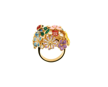 Floral Orb Ring by Bill Skinner Gold Enamel Flowers - The Hirst Collection