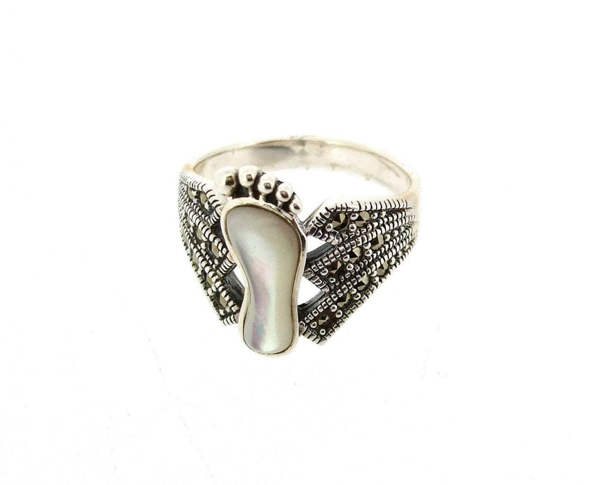 Baby footprint Ring Mother of Pearl Silver Marcasite - The Hirst Collection