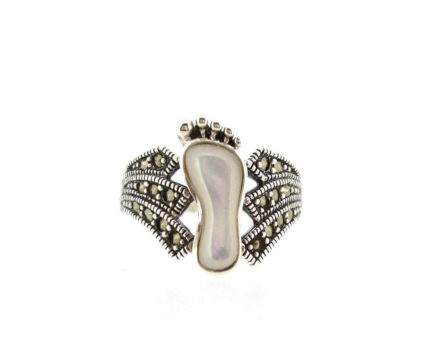 Baby footprint Ring Mother of Pearl Silver Marcasite - The Hirst Collection