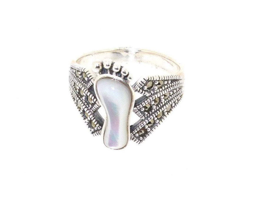 Baby footprint Ring Mother of Pearl Silver Marcasite - The Hirst Collection