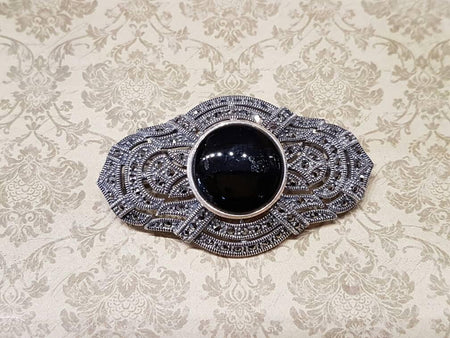 Black Onyx Brooch Art Deco Style - The Hirst Collection