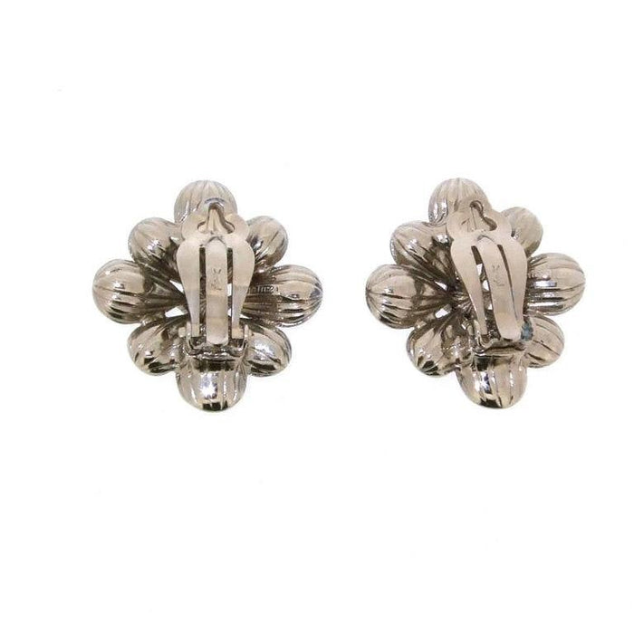 Vintage Yves Saint Laurent Earrings Silver and Blue Crystal Clip Ons - The Hirst Collection