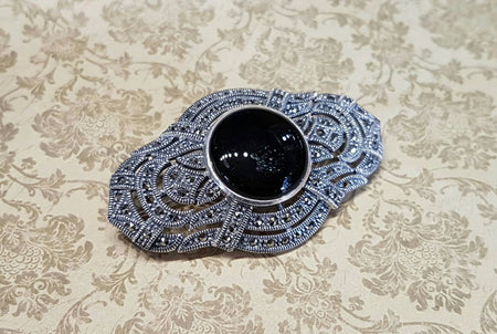 Black Onyx Brooch Art Deco Style - The Hirst Collection