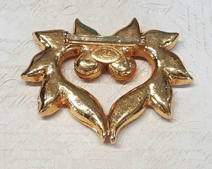 Christian Lacroix Brooch Gold Olive Green Crystal Vintage - The Hirst Collection