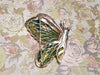 Butterfly Art Nouveau Brooch Silver Marcasite Green Pic a jour Stained Glass - The Hirst Collection