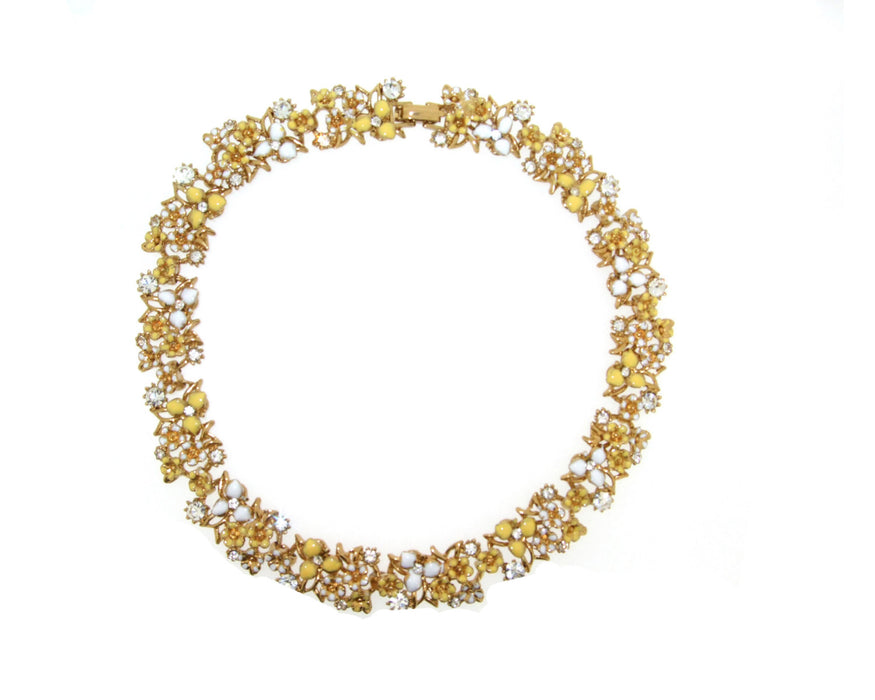 Vintage Style Yellow White Floral Enamel Gold Necklace - The Hirst Collection