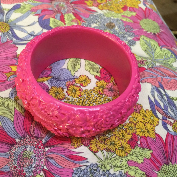 Pink floral wide bangle like Celluloid - The Hirst Collection