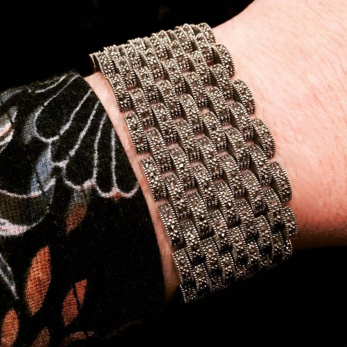 Silver Marcasite Bracelet Chainmail Art Deco Style - The Hirst Collection