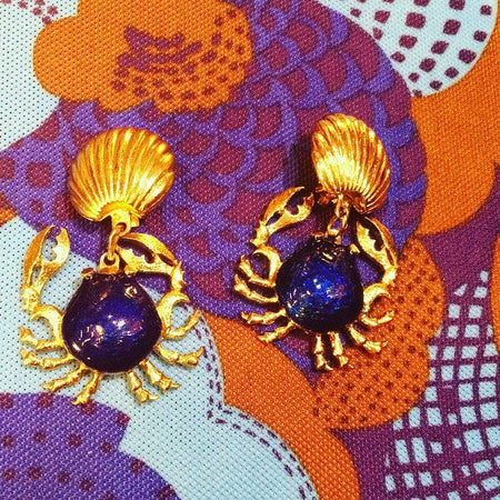 Blue enamel crab sealife earrings - The Hirst Collection