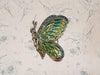 Butterfly Art Nouveau Brooch Silver Marcasite Green Pic a jour Stained Glass - The Hirst Collection