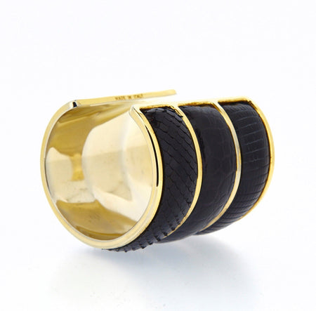 Yves Saint Laurent Cuff Bracelet Black Snakeskin - The Hirst Collection