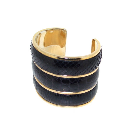 Yves Saint Laurent Cuff Bracelet Black Snakeskin - The Hirst Collection
