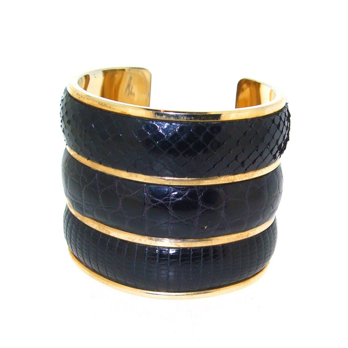 Yves Saint Laurent Cuff Bracelet Black Snakeskin - The Hirst Collection