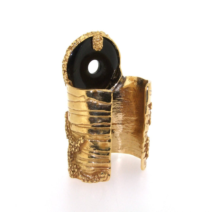 Yves Saint Laurent Gold Black Statement Cuff Bracelet YSL - The Hirst Collection