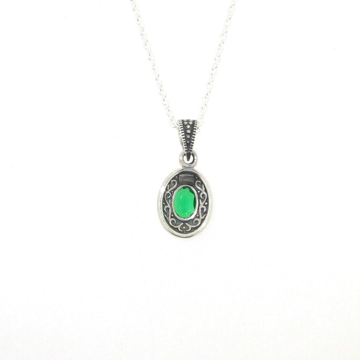 Emerald crystal silver Marcasite oval pendant - The Hirst Collection