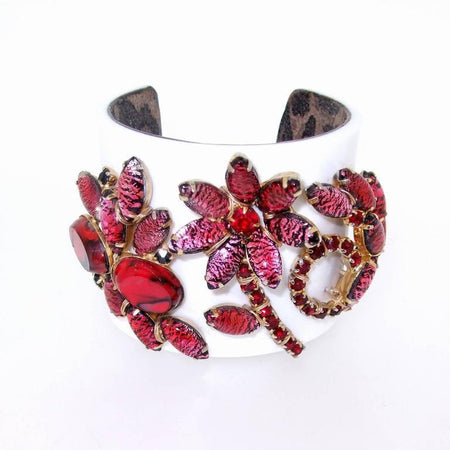 Vintage Red White Bracelet Vintage Glass Cuff by Katherine Alexander - The Hirst Collection