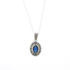 Sapphire Blue Pendant Necklace Silver Marcasite on chain Cubic Zirconia - The Hirst Collection