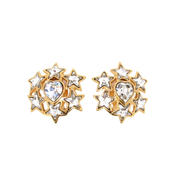 Yves Laurent Gold Crystal Star Heart Earrings - The Hirst Collection