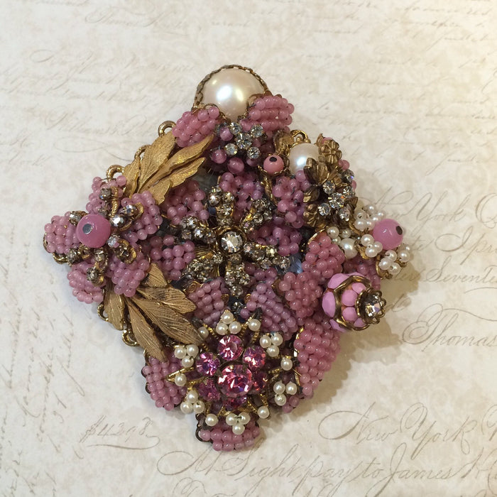 Vintage Stanley Hagler Brooch Pink Pearl Beaded - The Hirst Collection