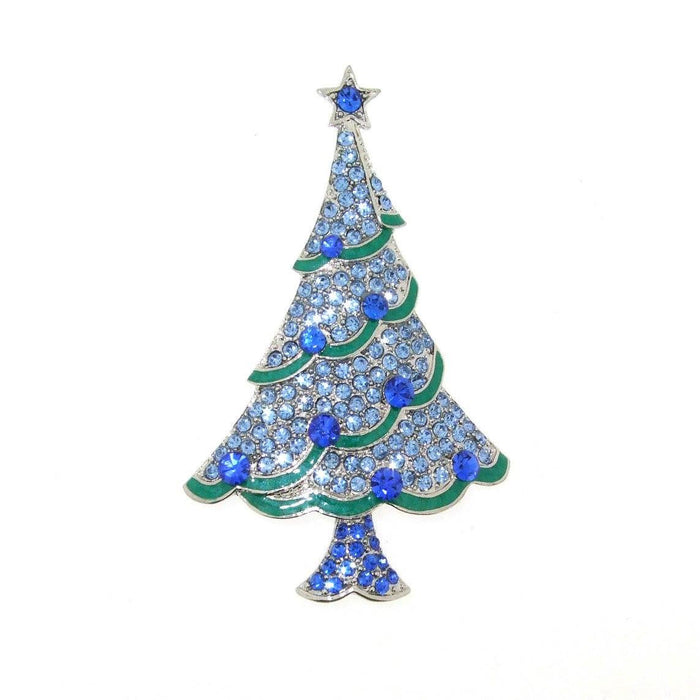 Christmas Tree Brooch Blue Crystal gold plated - The Hirst Collection