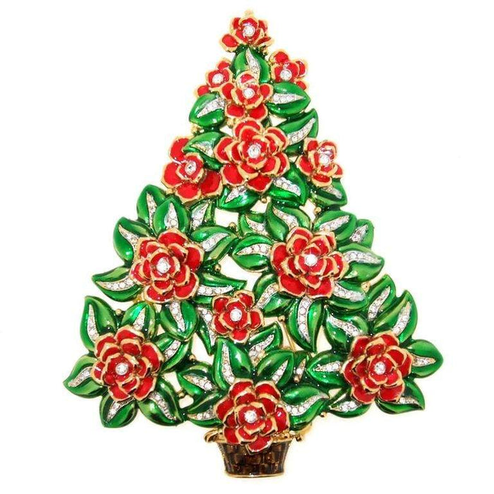 Large Christmas Tree brooch by Cristobal London Enamel Crystal - The Hirst Collection