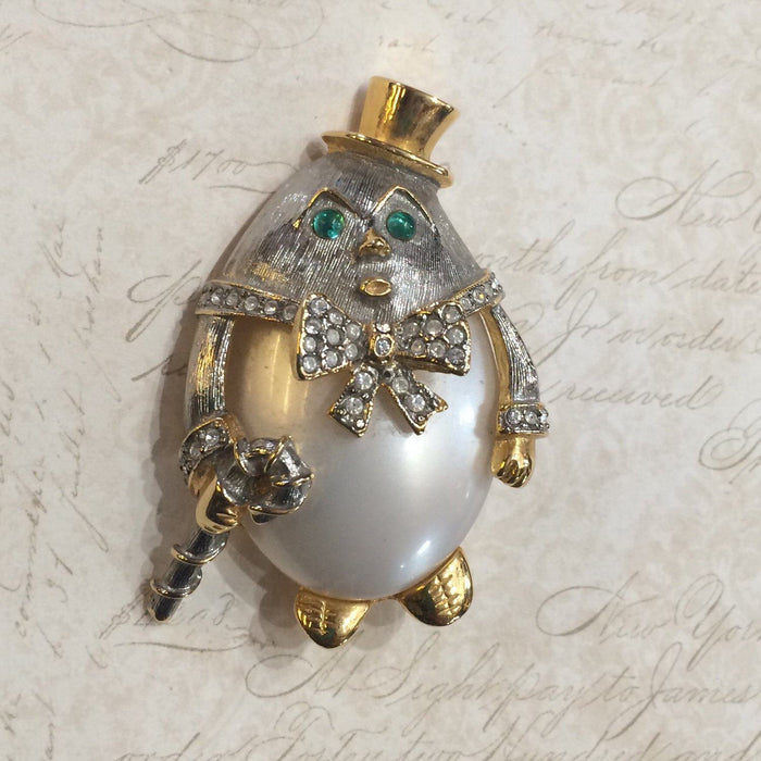 Humpty Dumpty large brooch by Kenneth Jay Lane with pearl - The Hirst Collection