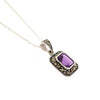 Art Deco Amethyst Pendant Necklace Silver Marcasite Square Purple Crystal - The Hirst Collection
