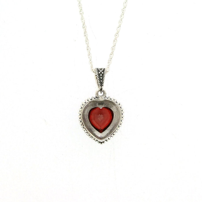 Red Heart Pendant Necklace Silver Marcasite on chain - The Hirst Collection
