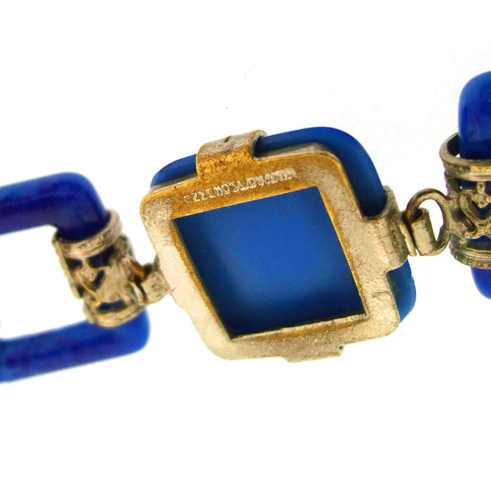 Art Deco Bracelet Lapis Blue Czech Glass - The Hirst Collection