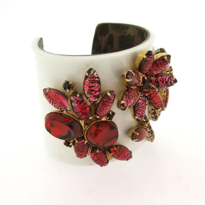 Vintage Red White Bracelet Vintage Glass Cuff by Katherine Alexander - The Hirst Collection